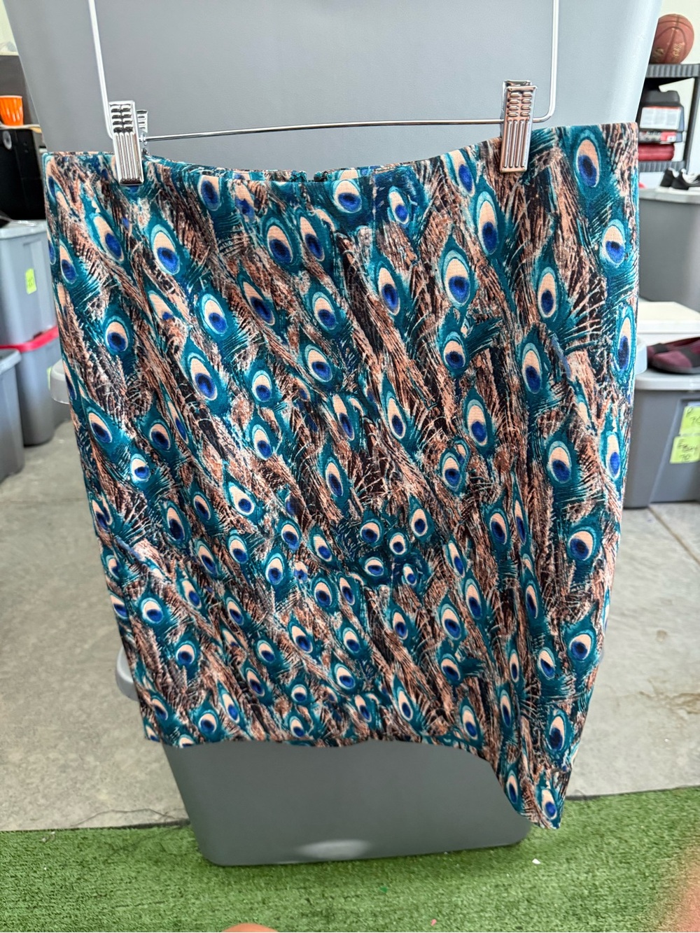 Peacock Print Mini Skirt in Teal and Brown mp28